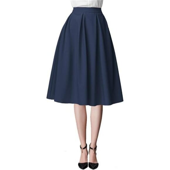 Urban CoCo A Line Midi Skirt Elastic Waist Pockets Casual Office Fall Skirt - Picture 2 of 8